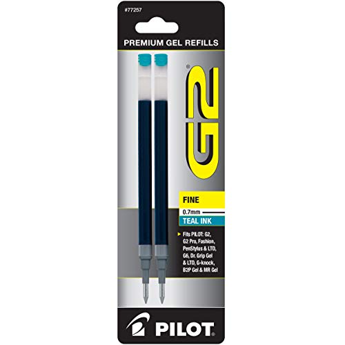 Book Cover Pilot, G2 Gel Ink Refills, Fine Point 0.7 mm, Teal, Pack of 2