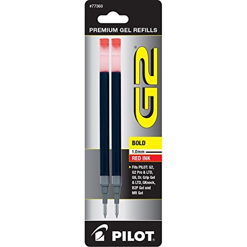 Book Cover Pilot, G2 Gel Ink Refills, Bold Point 1 mm, Red, Pack of 2