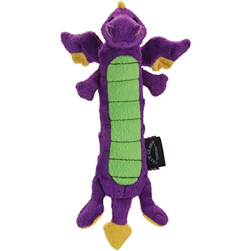 Book Cover goDog Bubble Plush Skinny Dragons Squeaky Plush Dog Toy, Chew Guard Technology - Purple, Large