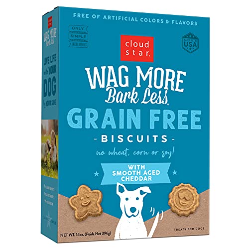 Book Cover Cloud Star Wag More Bark Less Oven Baked Biscuits, Grain Free Crunchy Dog Treats, Smooth Aged Cheddar 14 oz. (Packaging May Vary)