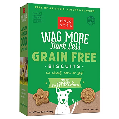 Book Cover Cloud Star Wag More Bark Less Oven Baked Biscuits, Grain Free Crunchy Dog Treats, with Chicken & Sweet Potatoes -14 oz.