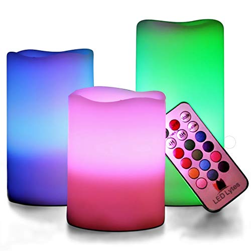 Book Cover LED Multi Colored Flameless Candles Battery Operated, 3 Round Ivory Wax with Multi-Function Timer Remote Control, Flickering Flame Candle Set for Room Decor for Teen Girls