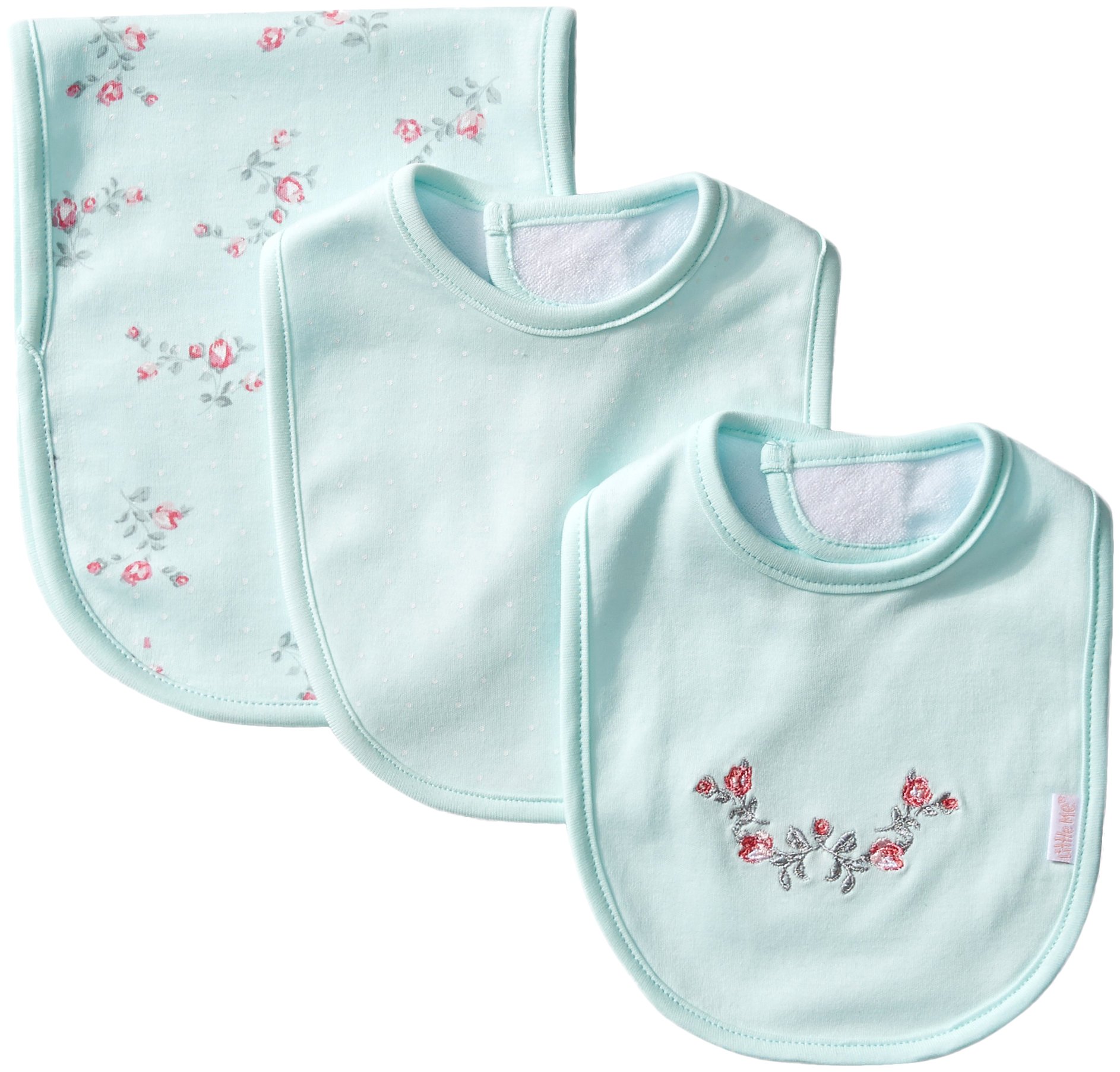 Book Cover Little Me Baby Girls' 3 Piece Bib and Burp Set One Size Mint Print