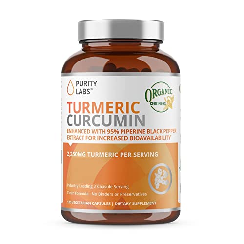 Book Cover Organic Turmeric Curcumin with Black Pepper Bioperine 2,250 MG/Serving, 95% curcuminoids - Antioxidant Joint Supplement, Muscle & Brain Support - Turmeric Supplement, Non-GMO, Vegetarian, 120 Capsules