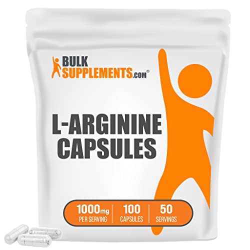 Book Cover BulkSupplements.com L-Arginine Base Capsules - Arginine Supplement, Nitric Oxide Supplement - Unflavored, Gluten Free - 1000mg per Serving - 50-Day Supply (100 Capsules)
