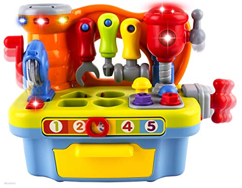 Book Cover WolVol Musical Learning Workbench Toy with Tools, Engineering Sound Effects and Lights, and Shape Sorter