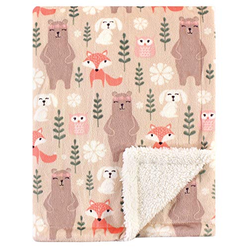 Book Cover Hudson Baby Unisex Baby Plush Mink and Sherpa Blanket, Girl Forest, One Size