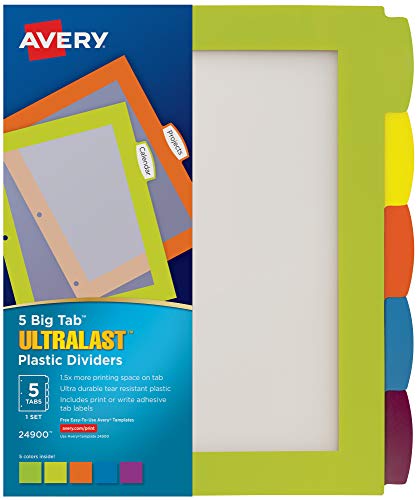 Book Cover Avery Ultralast Big Tab Plastic Dividers, 5 Tabs, 1 Set, Multicolor (24900)