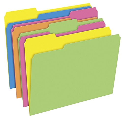 Book Cover Pendaflex(R) Glow File Folders, Twisted Twin Tabs, 1/3 Cut, 8 1/2in. x 11in., Letter Size, Assorted Colors, Pack Of 24