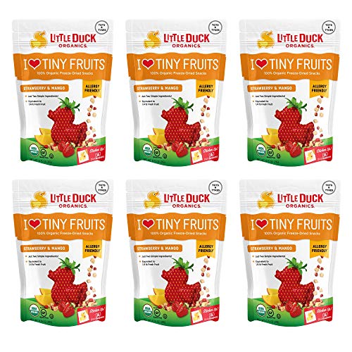 Book Cover Little Duck Organics I Love Tiny Fruits, Freeze Dried Snacks, Strawberry & Mango, 0.75 Ounce Pouch (Pack of 6)