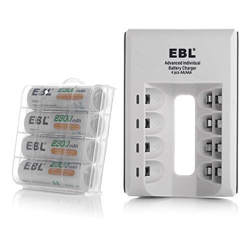 Book Cover EBL AA AAA Ni-MH Ni-CD Individual Smart Battery Charger with AA Rechargeable Batteries 2300mAh 4 Packs