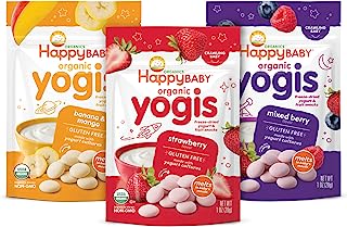 Book Cover Happy Baby Organic Yogis Freeze-Dried Yogurt & Fruit Snacks, 3 Flavor Variety Pack,1 Ounce