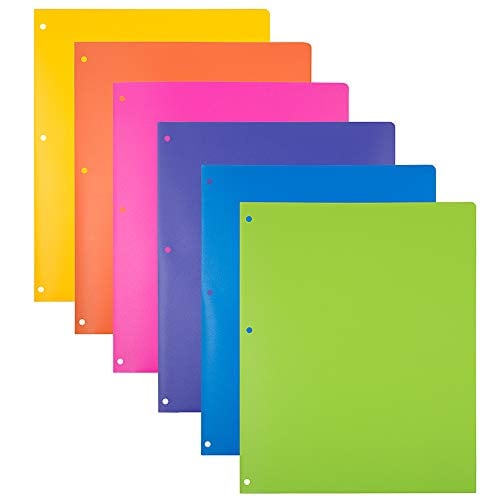 Book Cover JAM PAPER Heavy Duty Plastic 3 Hole Punch School Folders with Pockets - Assorted Fashion Colors - 6/Pack