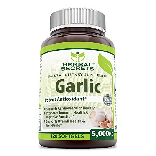 Book Cover Herbal Secrets Garlic 5000 Mg 120 Softgels (Non-GMO)- Potent Antioxidant*- Supports Cardiovascular Health, Immune and Digestive Function, Supports Overall Health and Well Being*