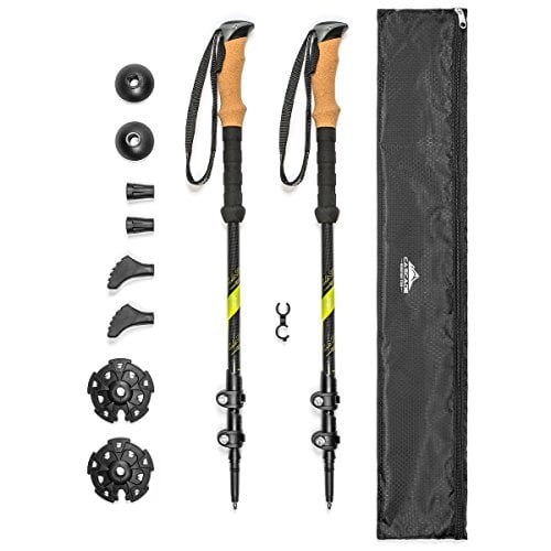 Book Cover Cascade Mountain Tech Trekking Poles - Carbon Fiber Walking or Hiking Sticks with Quick Adjustable Locks (Set of 2)