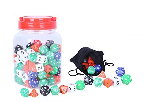 Book Cover Juvale Assorted Color Random Polyhedral Dice - 4 Sided, 6 Sided, 8 Sided, 10 Sided, 12 Sided, And 20 Sided Included With Jar And Velvet Bag - 120 Count