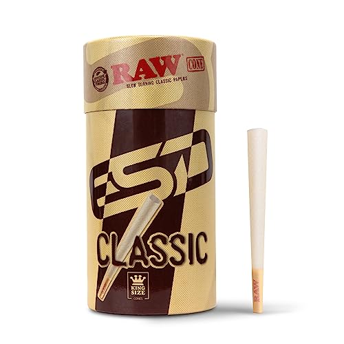 Book Cover RAW Cones Classic King Size | 100 Pack | Natural Pre Rolled Paper with Tips and Packing Tubes Included