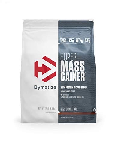 Book Cover Dymatize Super Mass Gainer Protein Powder with 1280 Calories Per Serving, Gain Strength & Size Quickly, Rich Chocolate, 12 lbs