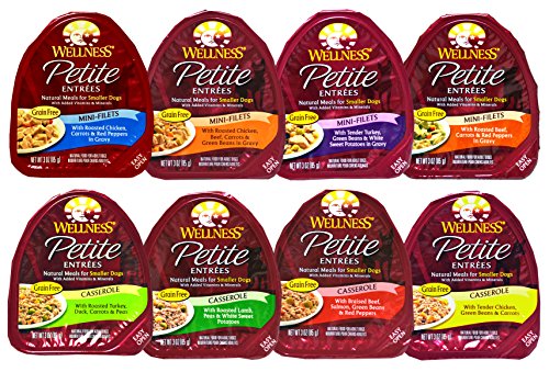 Book Cover Wellness Petite Entrees Natural Grain Free Wet Dog Food Variety Pack - 8 Different Flavors - 3 Ounces Each (8 Total Entrees)
