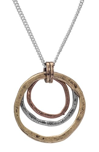 Book Cover Of Earth and Ocean HANDMADE Sunrise Pendant Necklace, Triple Circles in Tri-Tone Copper, Brass, and Silver