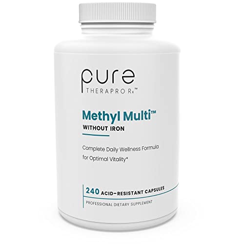 Book Cover Pure Therapro Rx Methyl Multi Without Iron - 240 Vegan Capsules - Activated Vitamin Cofactors & Folate as Quatrefolic (5-MTHF), Multivitamin & Multimineral Supplement Supports Total Body Health