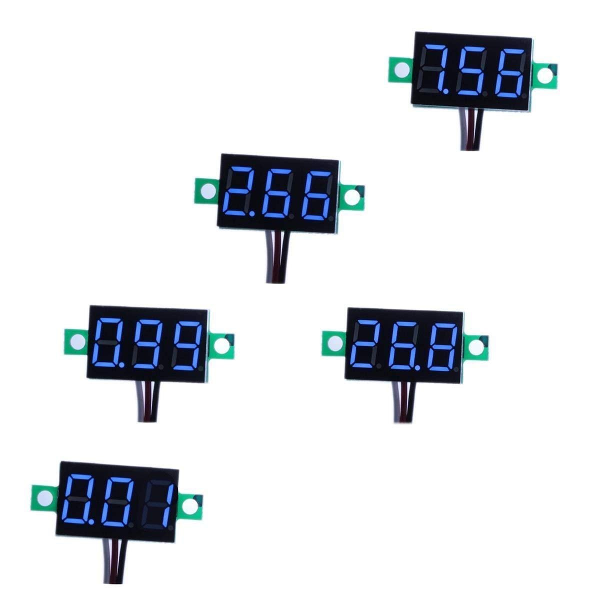 Book Cover bayite Pack of 5 Three-Wire Calibratable DC 0~30V Blue Digital Mini Voltmeter Gauge Tester Mount Car Motorcycle Battery Monitor Volt Voltage Meter 0.36
