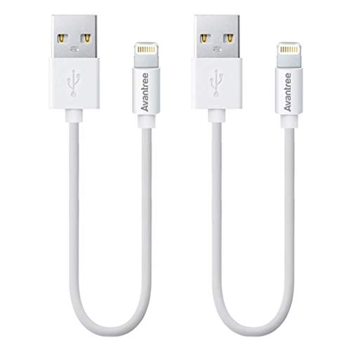 Book Cover Avantree [Apple MFi Certified] 2 Pack Short Lightning Cable, 1ft for iPhone X, 8, 7, 6, 5, iPod iPad, for Data Sync & Charge - White