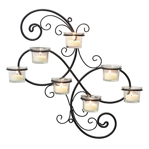 Book Cover Stonebriar BR-CN-5387A Decorative Black Scrolled Ivy Metal Tea Light Candle Holder Hanging Wall Sconce, 7-tealight