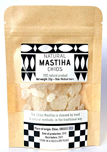 Book Cover Chios Mastiha Tears Gum Greek 100% Natural Mastic Packs From Mastic Growers Fresh (20gr Medium Tears)
