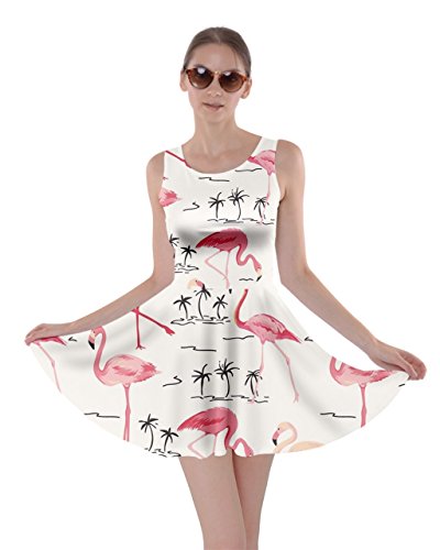 Book Cover CowCow Womens Flamingo Birds Feather Summer Hot Tropical Poolside Partydress Beach Skater Dress, XS-5XL