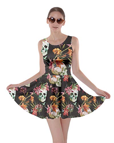Book Cover CowCow Womens Sugar Skull Flowers Floral Skeleton Mexican Day of Dead Roses Skater Dress, XS-5XL