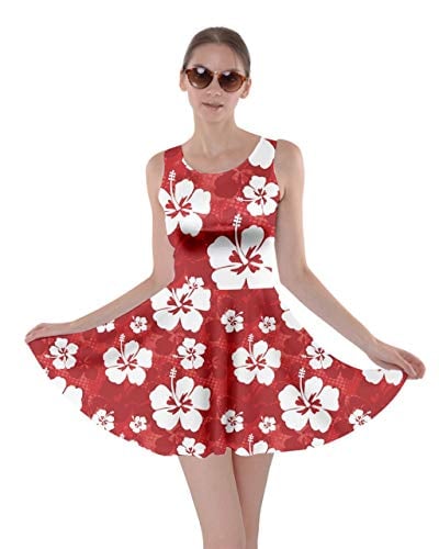 Book Cover CowCow Womens Hawaii Hibiscus Tropical Flowers Floral Leaves Summer Party Skater Dress, XS-5XL