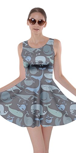 Book Cover CowCow Womens Cute Doodle Blue Whales Marine Seamless Skater Dress