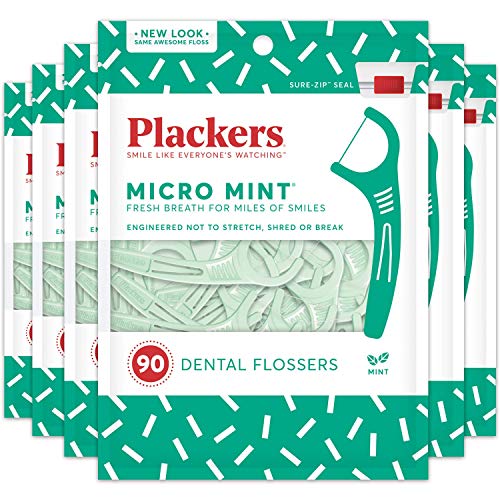 Book Cover Plackers Micro Mint Dental Floss Picks, 90 Count, Pack of 6