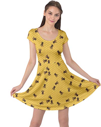 Book Cover CowCow Womens Bee Honeycombs Honey Insect Honeybee Cap Sleeve Dress, XS-5XL