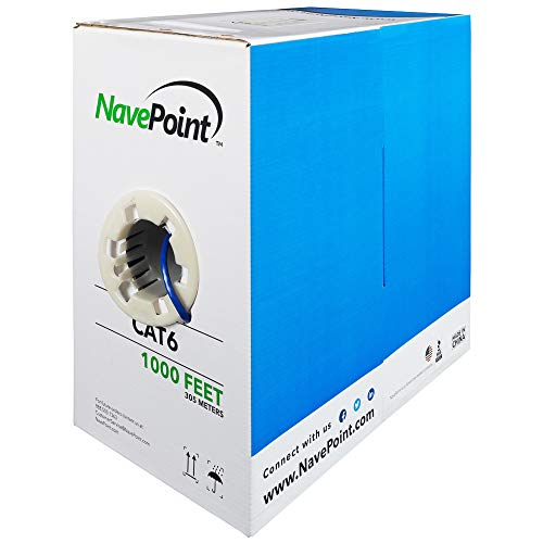 Book Cover NavePoint Cat6 (CCA), 1000ft, Blue, Solid Bulk Ethernet Cable, 550MHz, 23AWG 4 Pair, Unshielded Twisted Pair (UTP)