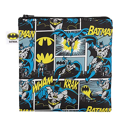 Book Cover Bumkins Reusable Sandwich and Snack Bags, DC Comics Batman for Kids Lunch Bags and for Adults, Washable Fabric, Cloth Zip Bag, Dishwasher-Safe, Food-Safe