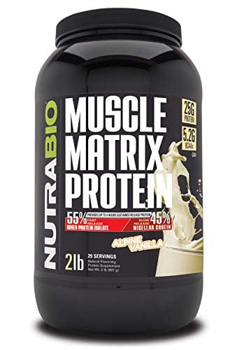 Book Cover NutraBio Muscle Matrix Protein Powder - 25g of Protein Per Scoop - Whey Isolate and Micellar Casein Combo for Fast and Slow Release - Vanilla - 2 Pounds, 28 Servings