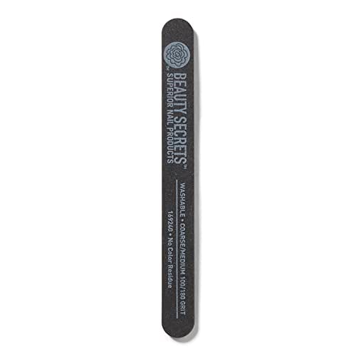 Book Cover Beauty Secrets Medium Coarse Black Cushion Nail File, 1 Count, Two-Sided, 180/100 Grit, Washable, Sanitizable