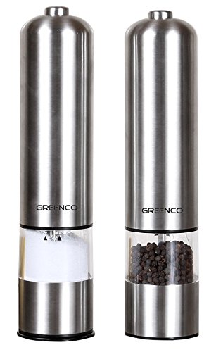 Book Cover Greenco Automatic Electric Pepper Mill and Salt Grinder, Stainless Steel