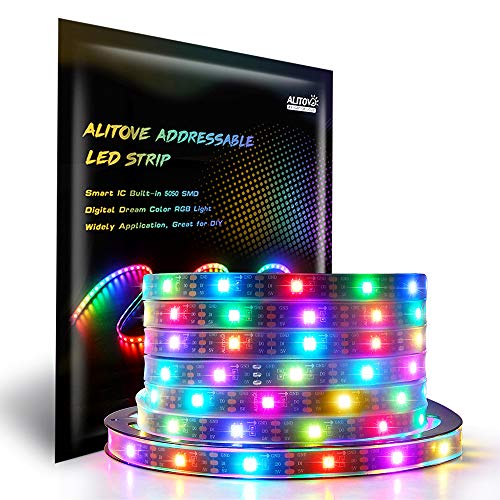 Book Cover ALITOVE WS2812B LED Strip 16.4ft 150 LEDs Individually Addressable RGB LED Pixel Strip Lights 5050 SMD Dream Color Digital Programmable LED Lighting Waterproof IP67 Black PCB DC 5V for Decor Lighting