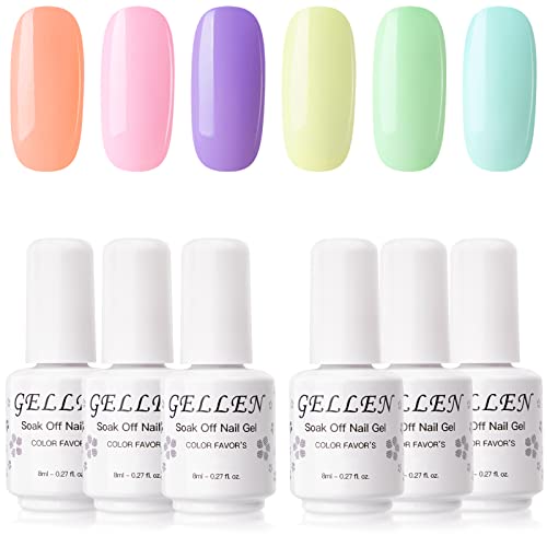 Book Cover Gellen Gel Nail Polish Set - Sweet Candy 6 Colors Bright Colorful Neon Tones, Valentine's Day Nail Art Colors UV LED Home Gel Manicure Kit