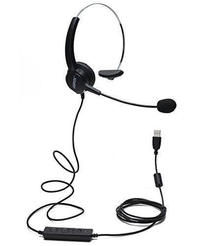 Book Cover AGPtEK Hands-Free Call Center Noise Cancelling Corded Monaural Headset Headphone with Mic Mircrophone - Cord with USB Plug, Volume Control