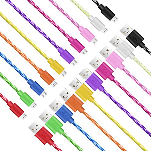 Book Cover Micro USB Cable 6ft, Pofesun 10Pack 6FT Android Charger Cord Long Nylon Braided Sync and Fast Charging Cables Compatible Galaxy J8 J7/S7 S6 Edge/Note5, Sony, Motorola, HTC, LG Android Tablets and More