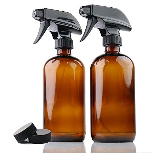 Book Cover Empty Amber Glass Spray Bottles | 2 Pack 16 Oz Refillable Sprayer for Essential Oil | Water, Kitchen, Bath, Beauty, Hair, Cleaning | Durable Trigger Sprayer with Mist & Stream Modes & 2 Storage Caps