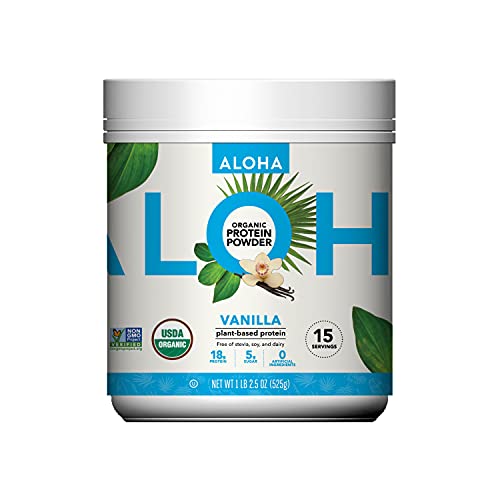 Book Cover ALOHA Organic Plant-Based Protein Powder - NO-STEVIA Vanilla - Keto Friendly Vegan Protein with MCT Oil, 18.5 oz, Makes 15 Shakes, Vegan, Gluten-Free, Non-GMO, Erythritol-Free, Soy-Free, Dairy-Free & Only 3g Sugar