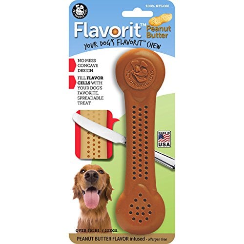 Book Cover Pet Qwerks Flavorit Peanut Butter Flavor Infused Nylon Chew- Fillable Porous Surface for Spreads, Durable Tough Toys for Aggressive Chewers | Made in USA, FDA Compliant Nylon - for Large Breed Dogs