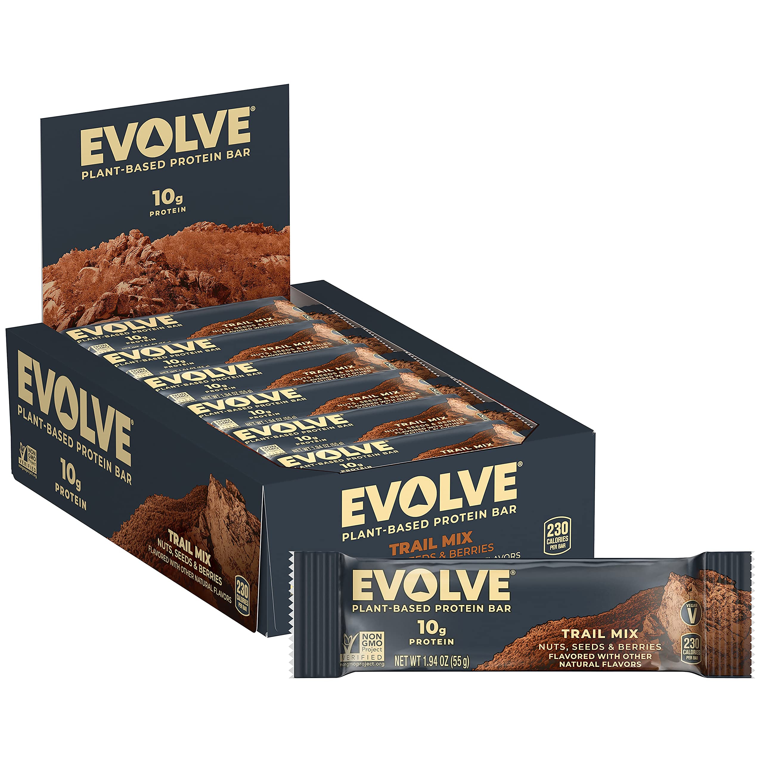 Book Cover Evolve Plant-Based Protein Bars, Trail Mix, 10g Protein, 1.94 Oz 12 Count
