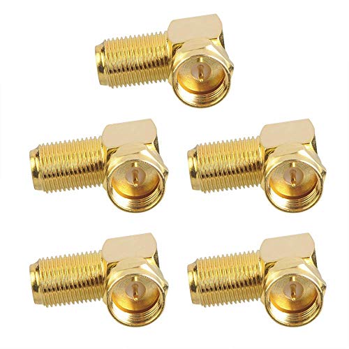 Book Cover VCE 5-Pack 90 Degree Coaxial Connector, Right Angle F-Type RG6 Male to Female Adapter Gold Plated