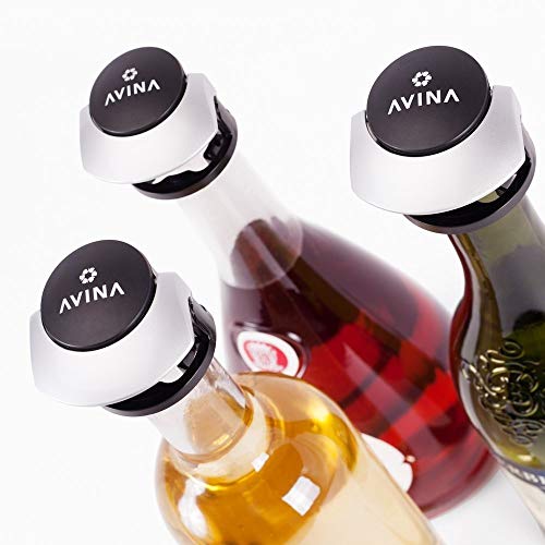 Book Cover Avina Wine Stoppers Reusable Airtight Bottle Sealer with Easy Push & Lock Preserver System - Keeps Wine Fresh for up to 7 Days – Set of 3